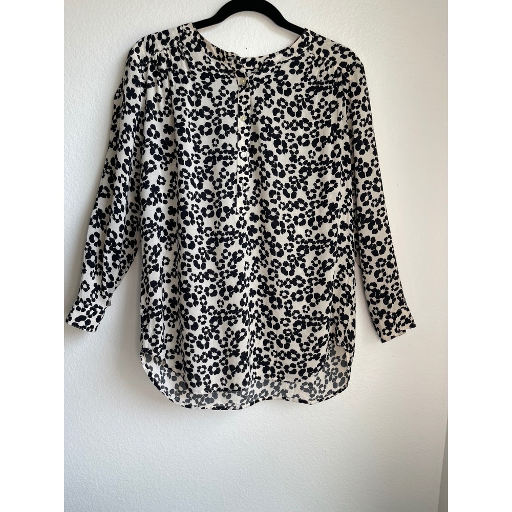 LOFT Womens Black White Floral Leopard Print Rayon Button Up Blouse Size M - Picture 3 of 14